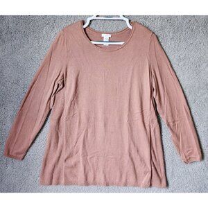 J. Jill Long Sleeve Round Neck Knit Sweater Ribbed Sides Viscose Blend Tan Sz M